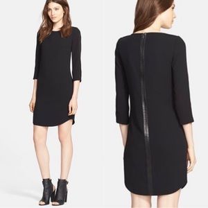 Vince Leather Strapping Long Sleeves Shift Dress